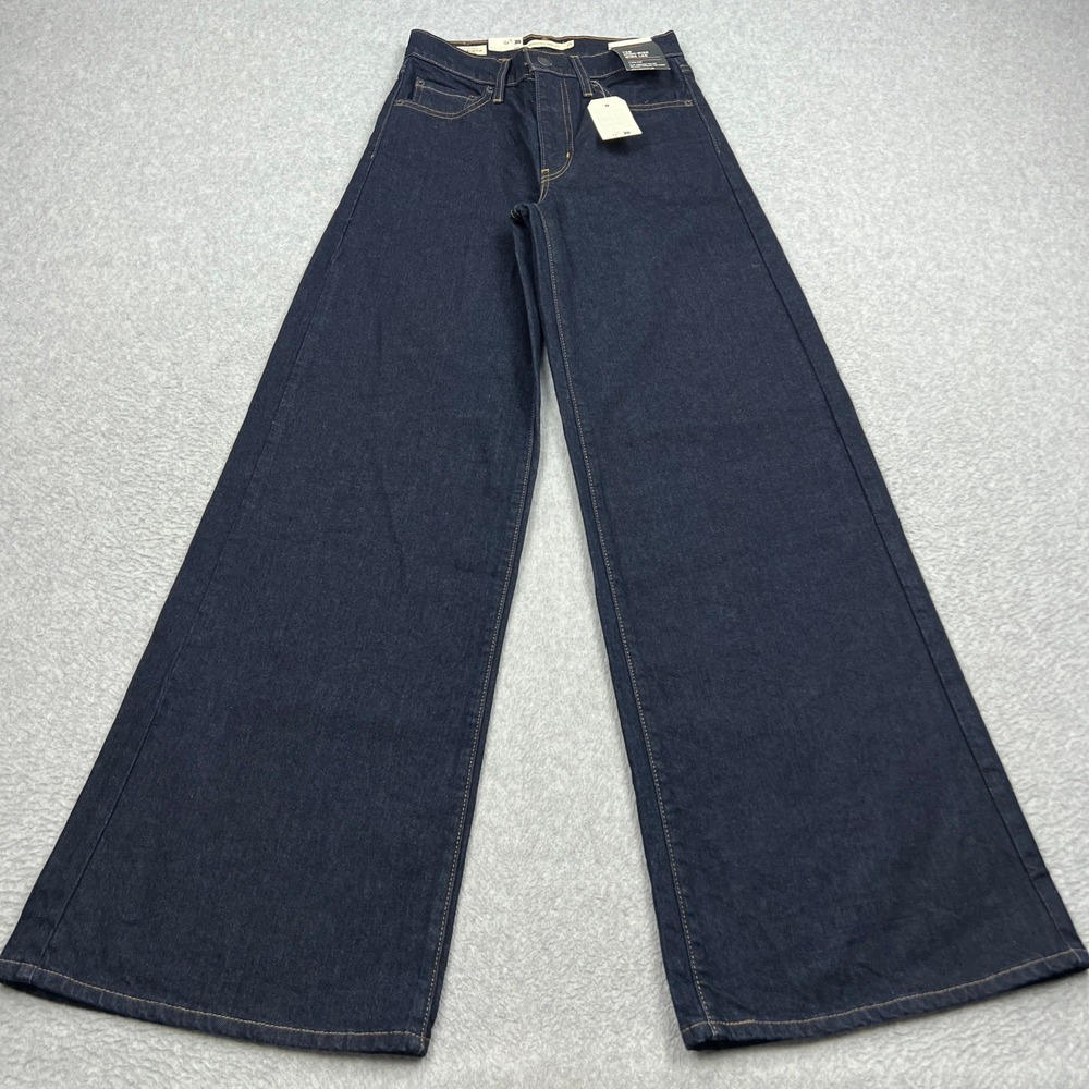 NEW Levis 726 High Rise Wide Leg Jeans Womens 25 Dark Wash Indigo Stretch Denim